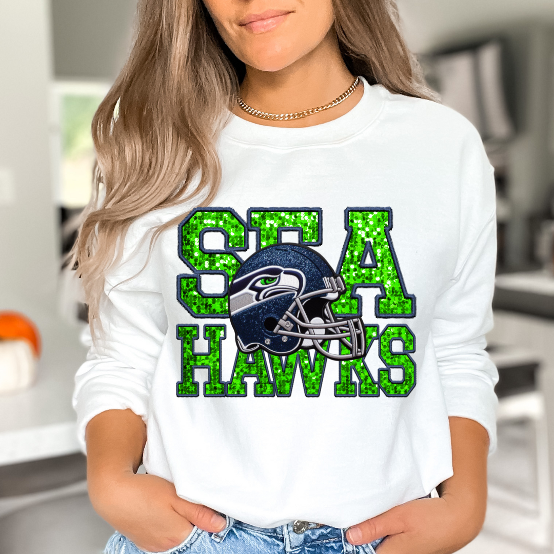 NFL Seahawks Faux Sequins Faux Embroidery Football DTF TRANSFER