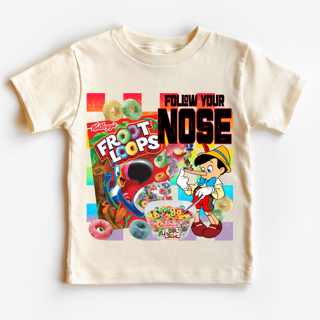 Fruit Loops Follow Your Nose Pinocchio Disney Food DTF TRANSFER or UV DTF STICKER DECAL