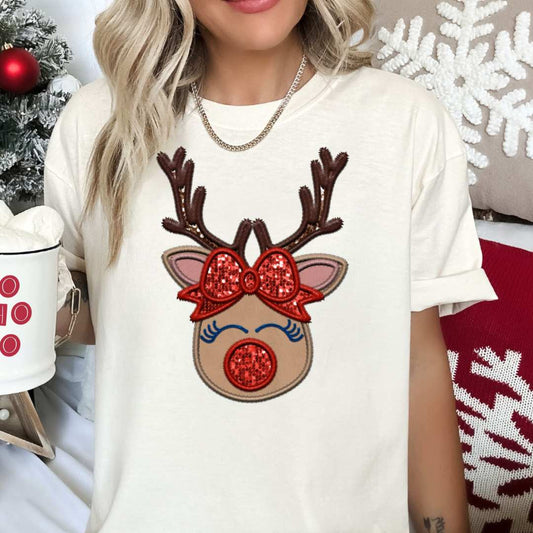 Faux Sequins Girl Rudolph DTF TRANSFER