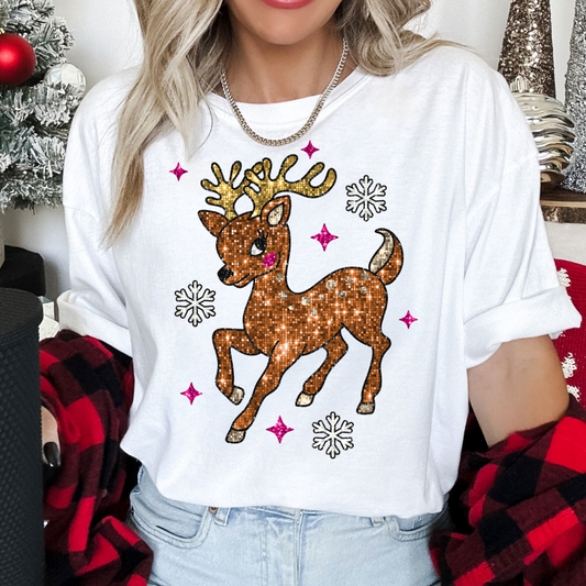 Faux Sequins Reindeer DTF TRANSFER or UV DTF STICKER