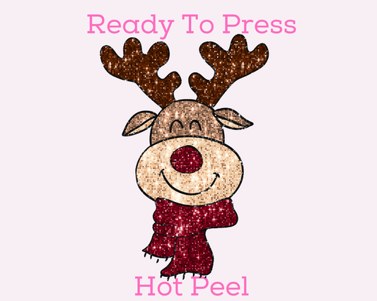 Faux Sequins Reindeer With A Scarf DTF TRANSFER or UV DTF STICKER