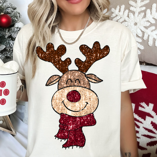 Faux Sequins Reindeer With A Scarf DTF TRANSFER