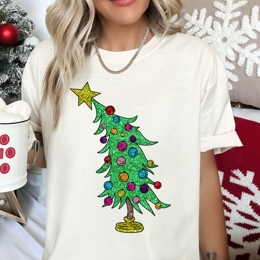 Tilted Christmas Tree (Faux Sequins) DTF TRANSFER