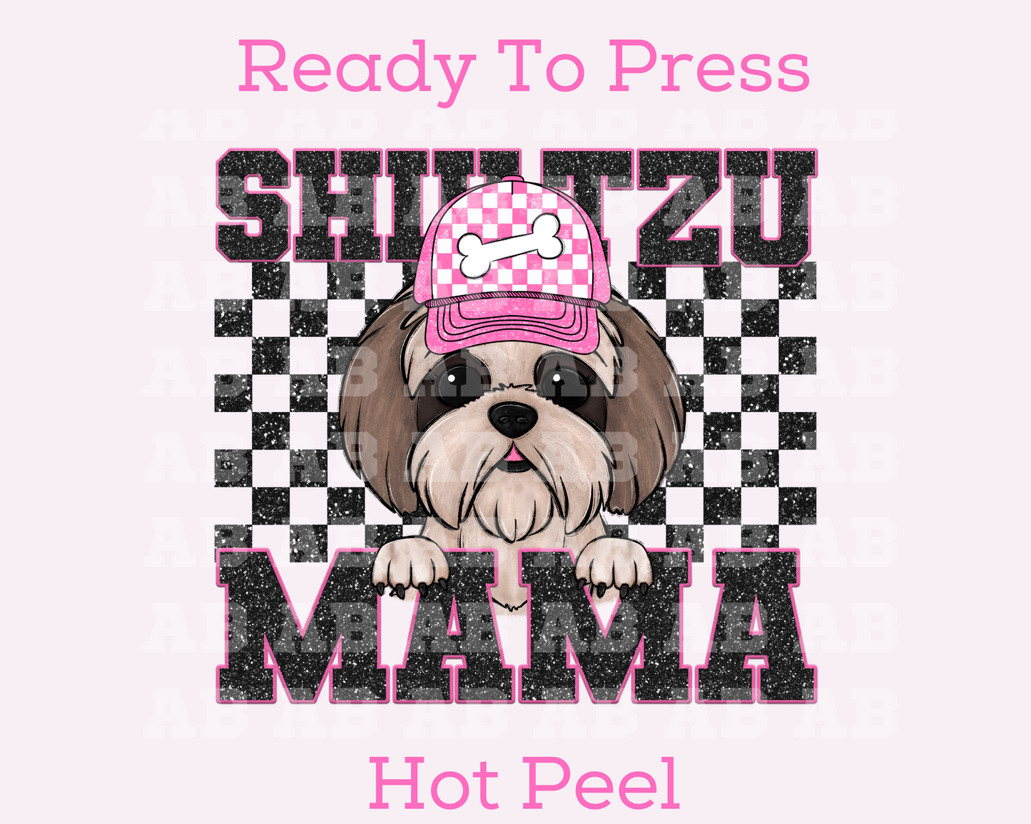 Shih Tzu Mama (Black) Faux Sequins Faux Embroidery Mom DTF TRANSFER