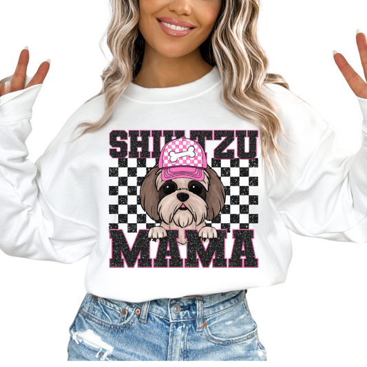 Shih Tzu Mama (Black) Faux Sequins Faux Embroidery Mom DTF TRANSFER