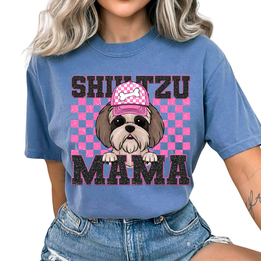 Shih Tzu Mama (Pink) Faux Sequins Faux Embroidery Mom DTF TRANSFER