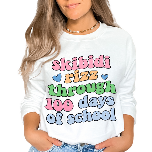 Retro Skibidi Rizz Through 100 Days Of School DTF TRANSFER