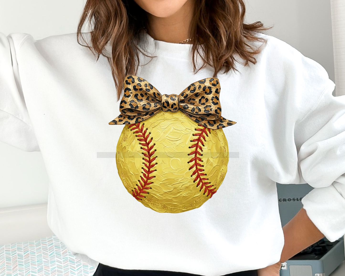 Softball with Bow DTF TRANSFER or UV DTF STICKER DECAL