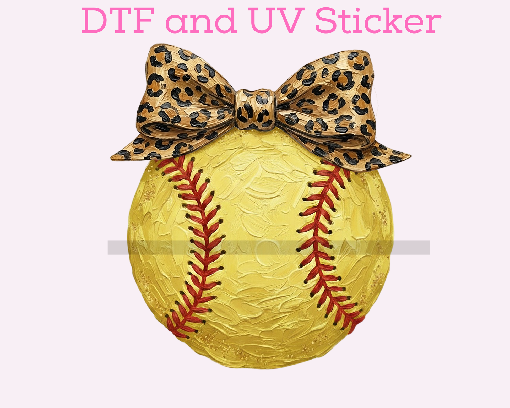 Softball with Bow DTF TRANSFER or UV DTF STICKER DECAL
