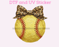 Softball with Bow DTF TRANSFER or UV DTF STICKER DECAL