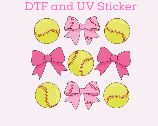 Softball Coquette bow DTF TRANSFER or UV DTF STICKER DECAL