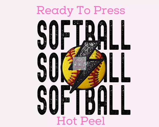 Softball Lightning Bolt DTF TRANSFER or UV DTF STICKER DECAL
