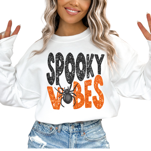 Faux Sequins Spider Spooky Vibes Halloween DTF TRANSFER or UV DTF STICKER