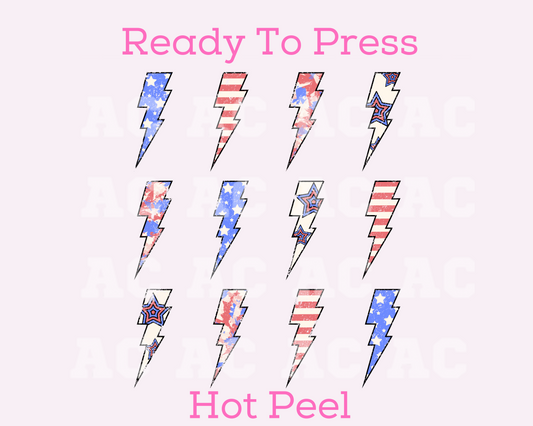 Stars And Stripes Bolt DTF TRANSFER or UV DTF STICKER