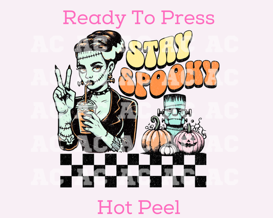 Stay Spooky Frankenstein Bride Coffee Halloween DTF TRANSFER or UV DTF STICKER DECAL
