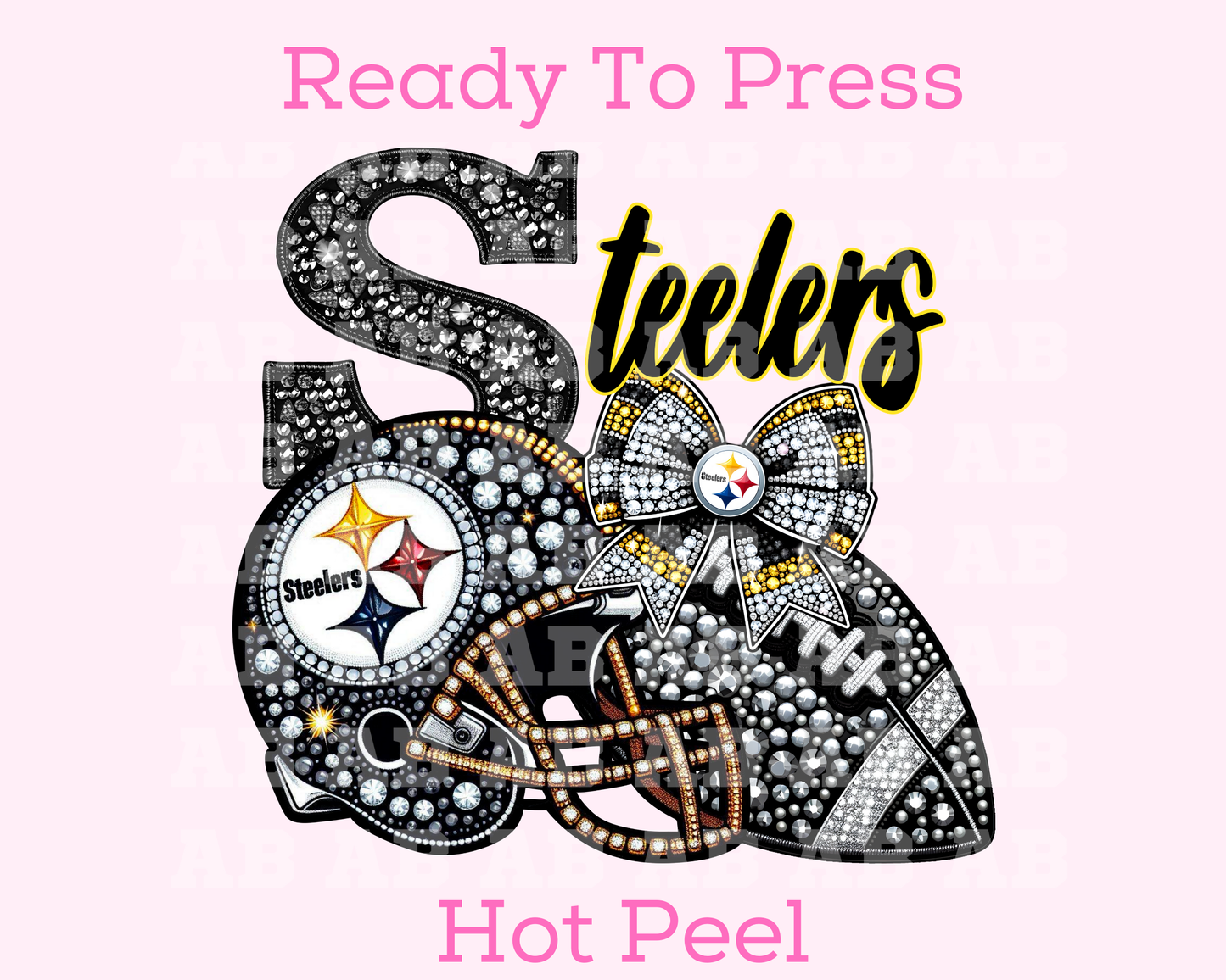 Steelers Faux Sequins Faux Embroidery Football DTF TRANSFER