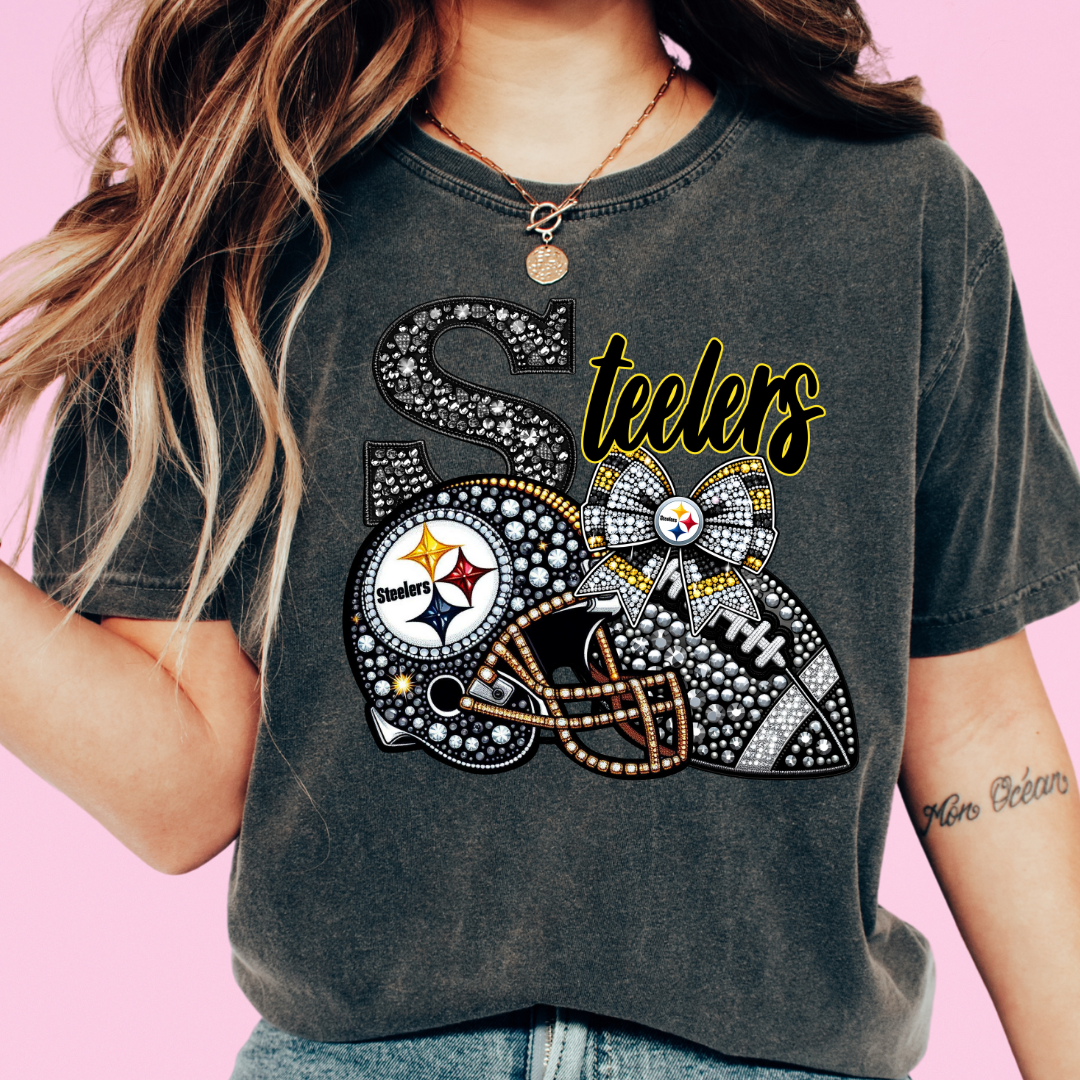 Steelers Faux Sequins Faux Embroidery Football DTF TRANSFER