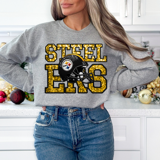 NFL Steelers Faux Sequins Faux Embroidery Football DTF TRANSFER