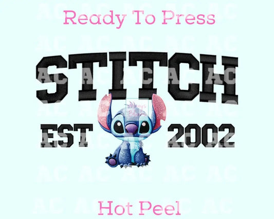 Stitch Est 2002 Faux Embroidery Disney Dtf Transfer