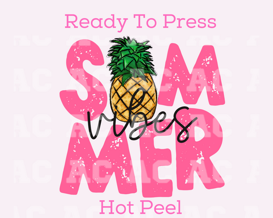 Pineapple Summer Vibes (Distressed) DTF TRANSFER or UV DTF STICKER