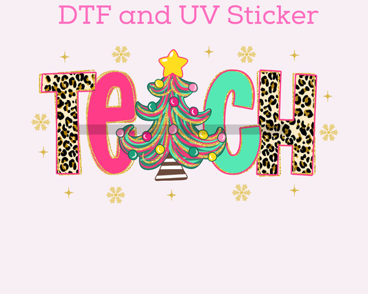 Preppy Teach Christmas DTF TRANSFER  or UV STICKER