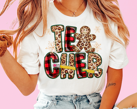 Teacher Plaid Christmas DTF TRANSFER  or UV STICKER