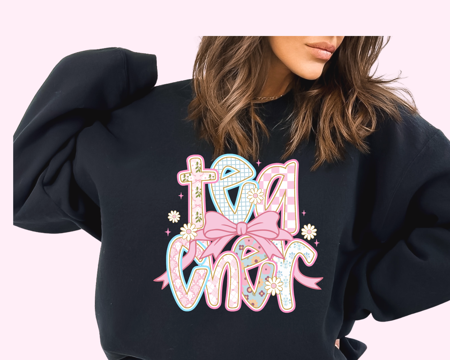 Teacher Pink Blue Floral  DTF TRANSFER or UV DTF STICKER DECAL