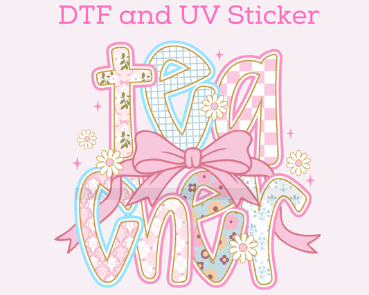 Teacher Pink Blue Floral DTF TRANSFER or UV DTF STICKER DECAL