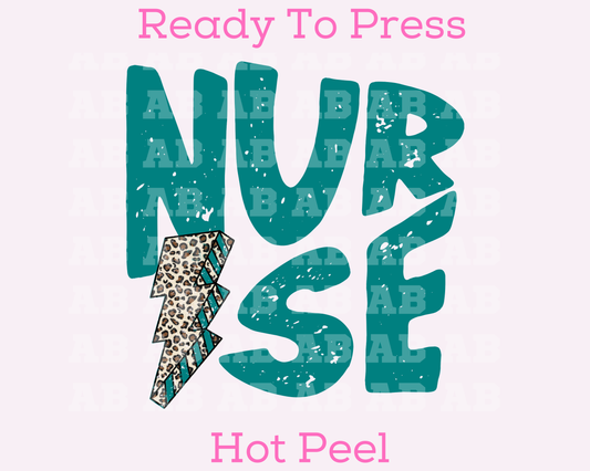 Teal Nurse Distressed Leopard Bolt Nurse DTF TRANSFER