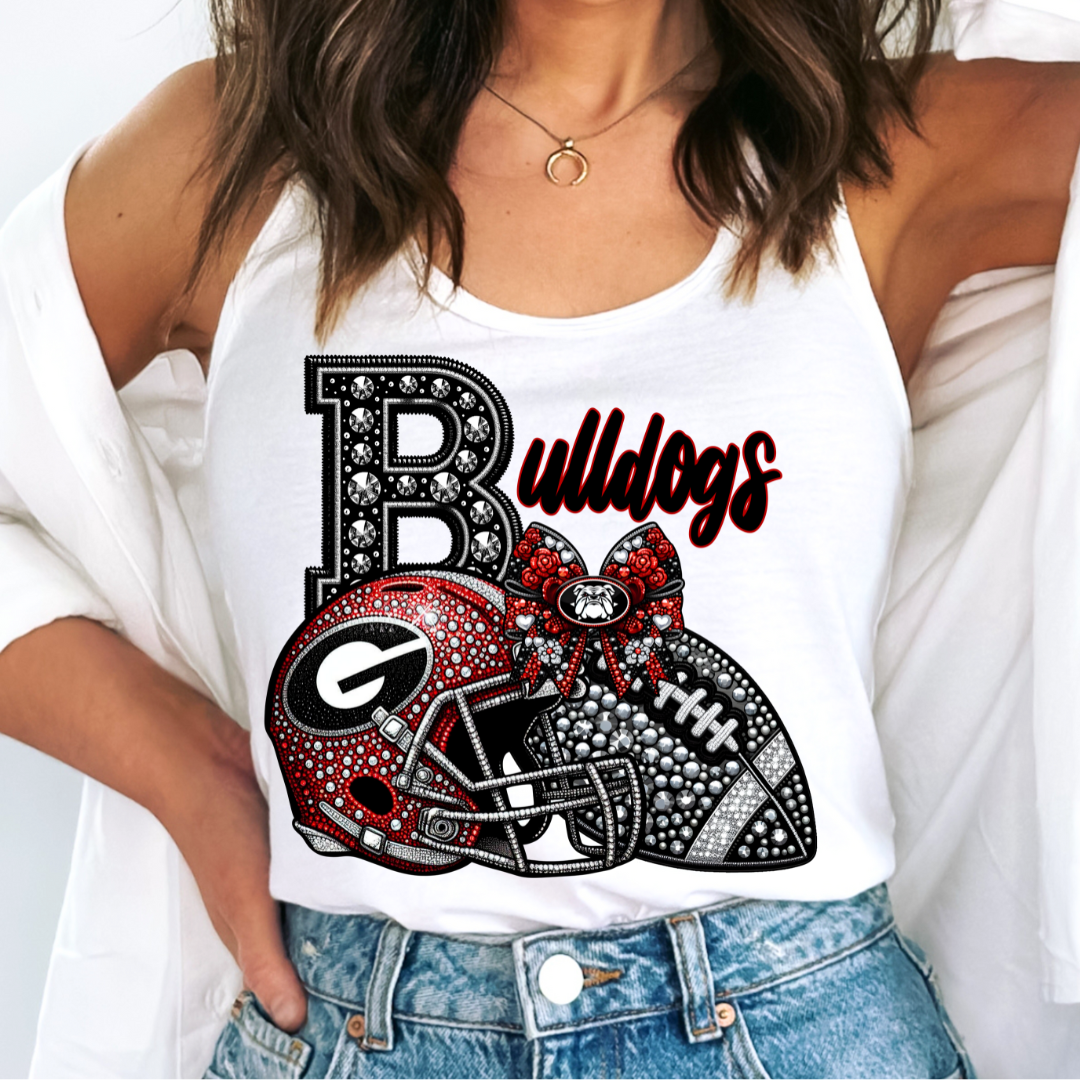 Bulldogs Faux Sequins Faux Embroidery Football School Mascot DTF TRANSFER