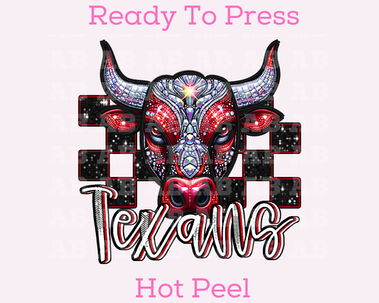 Checkered Texans Faux Embroidery School Mascot DTF TRANSFER