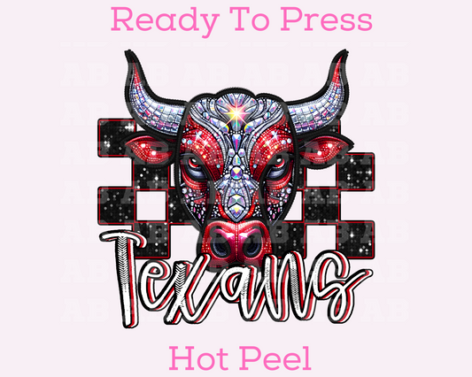 Checkered Texans Faux Embroidery School Mascot DTF TRANSFER or UV DTF STICKER