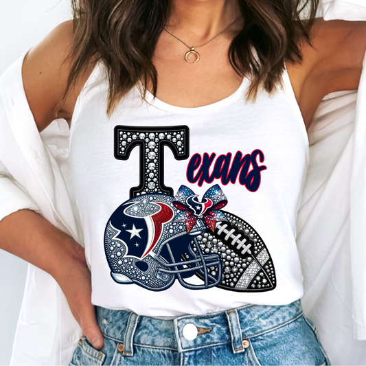 Texans Faux Sequins Faux Embroidery Football DTF TRANSFER