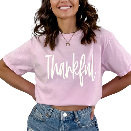 Thankful White Script Thanksgiving DTF TRANSFER