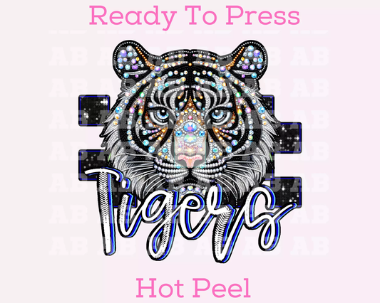 Checkered Tigers Faux Embroidery School Mascot DTF TRANSFER or UV DTF STICKER