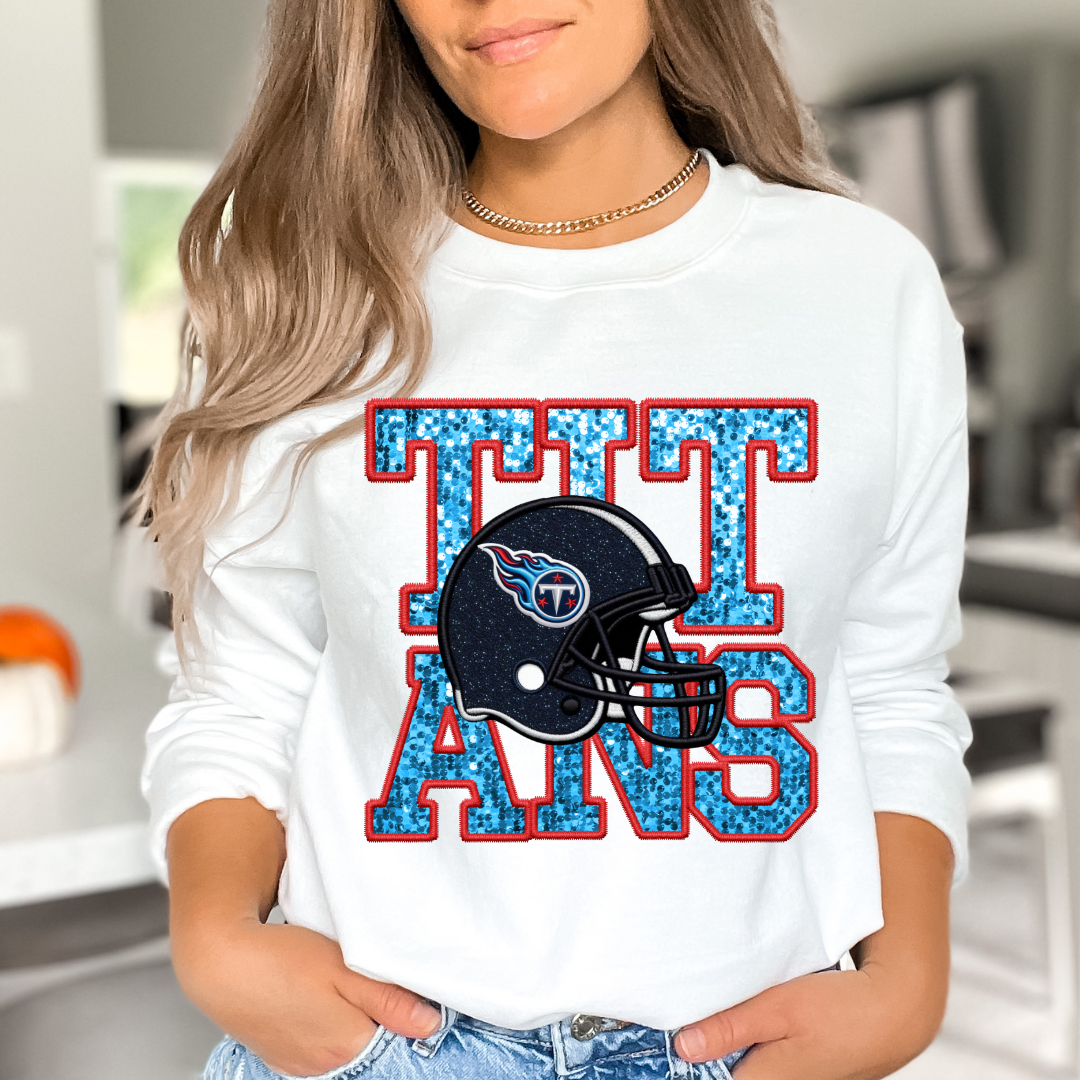 NFL Titans Faux Sequins Faux Embroidery Football DTF TRANSFER