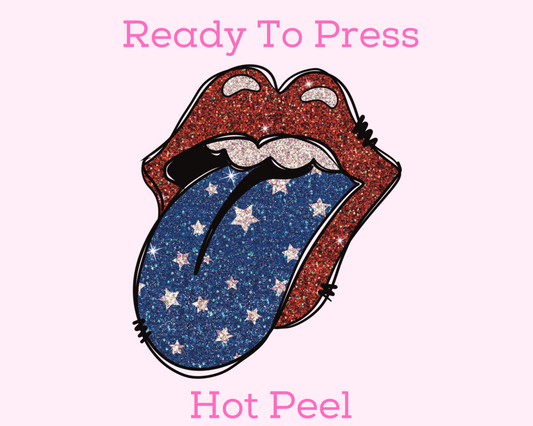 Faux Glitter Tongue Lips Patriotic DTF TRANSFER or UV DTF STICKER