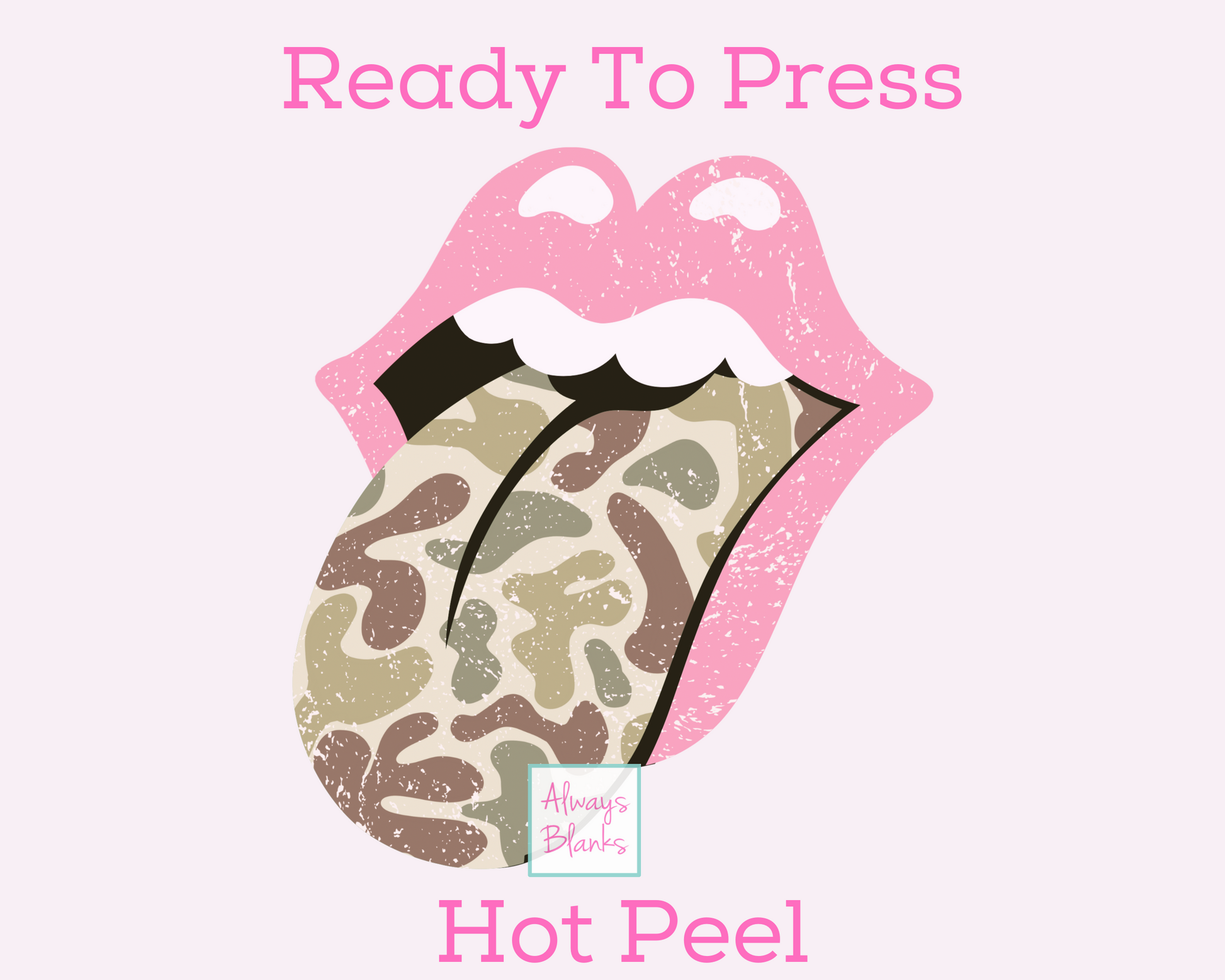 Camo Tongue With Pink Lips (Distressed) Trendy DTF TRANSFER