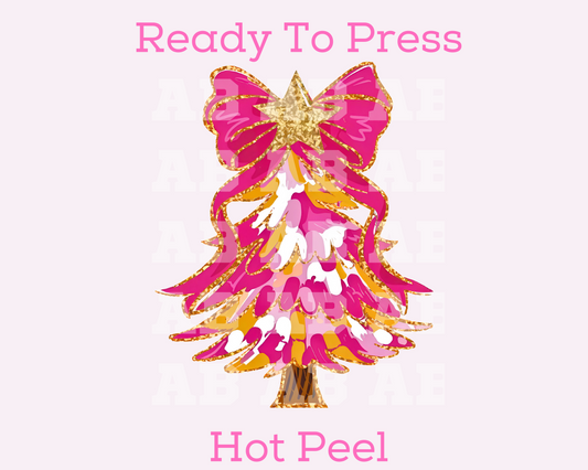 Pink Brushstroke Coquette Tree Christmas DTF TRANSFER