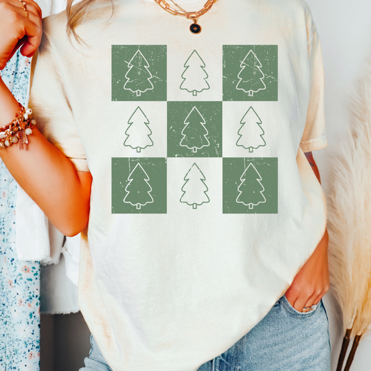 Christmas Tree Checkers (Distressed) Christmas DTF TRANSFER