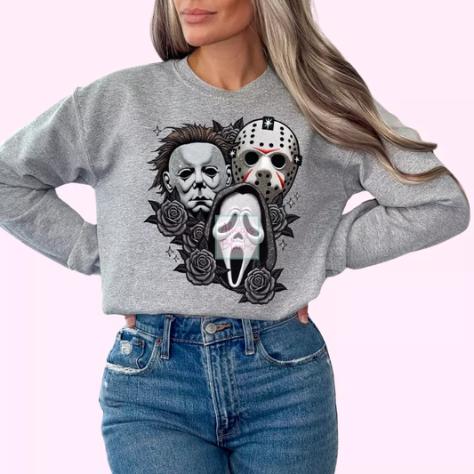 Horror Trio And Roses (Faux Embroidery) Halloween DTF TRANSFER or UV DTF STICKER