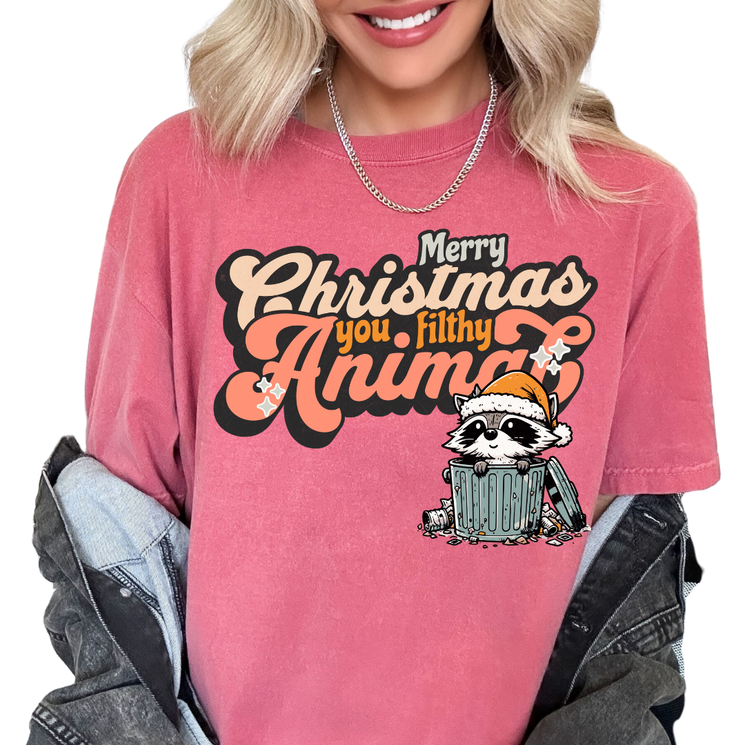 Raccoon Merry Christmas Ya Filthy Animal Disney Christmas DTF TRANSFER