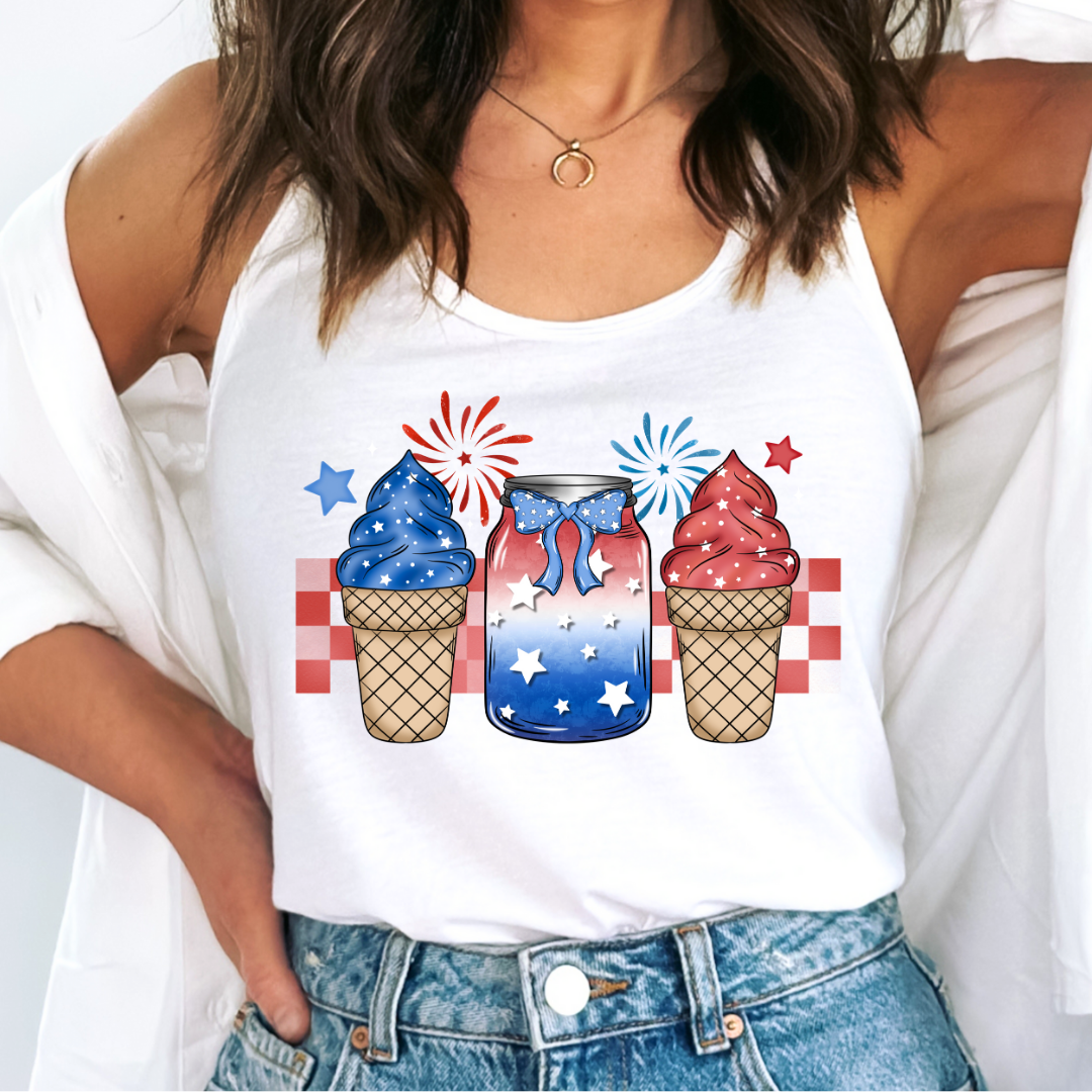 Ice Cream Fireworks Patriotic DTF TRANSFER or UV DTF STICKER