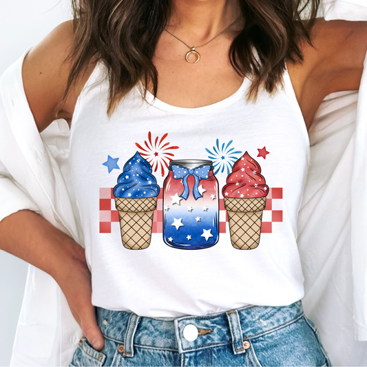 Ice Cream Fireworks Patriotic DTF TRANSFER or UV DTF STICKER