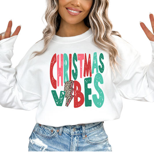 Distressed Christmas Vibes Leopard Bolt Christmas DTF TRANSFER