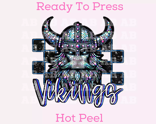 Checkered Vikings Faux Embroidery School Mascot DTF TRANSFER or UV DTF STICKER