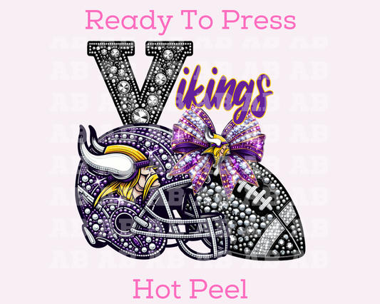 Vikings Faux Sequins Faux Embroidery Football DTF TRANSFER