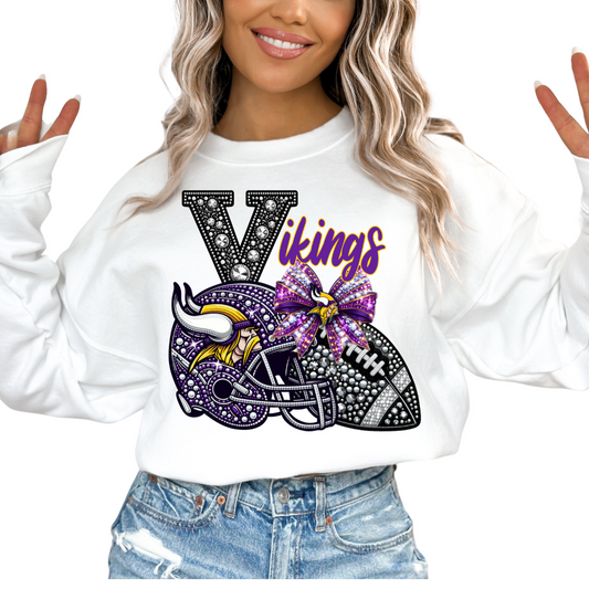 Vikings Faux Sequins Faux Embroidery Football DTF TRANSFER