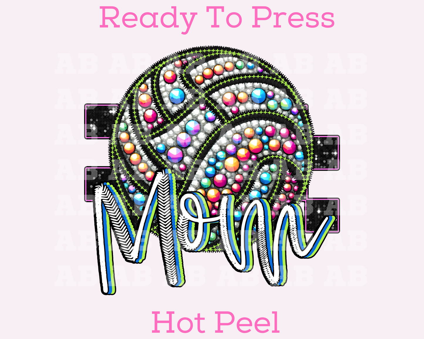 Checkered Volleyball Mom Faux Embroidery Volleyball DTF TRANSFER or UV DTF STICKER DECAL