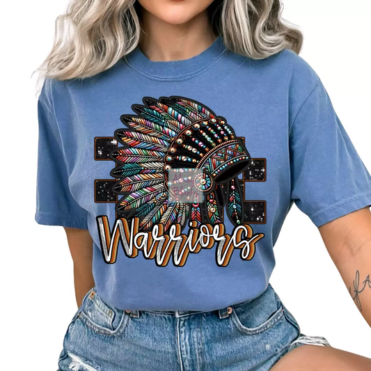 Checkered Warriors Faux Embroidery School Mascot DTF TRANSFER or UV DTF STICKER